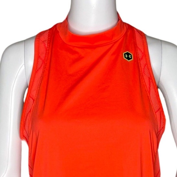 Under Armour Tank Womens Medium Orange UA Rush High Neck Gym Workout Athleisure - Picture 6 of 6